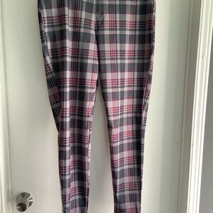 NWOT Ladies Sz L (12-14) Straight leg pull on stretchy pants Gray/Burgundy
